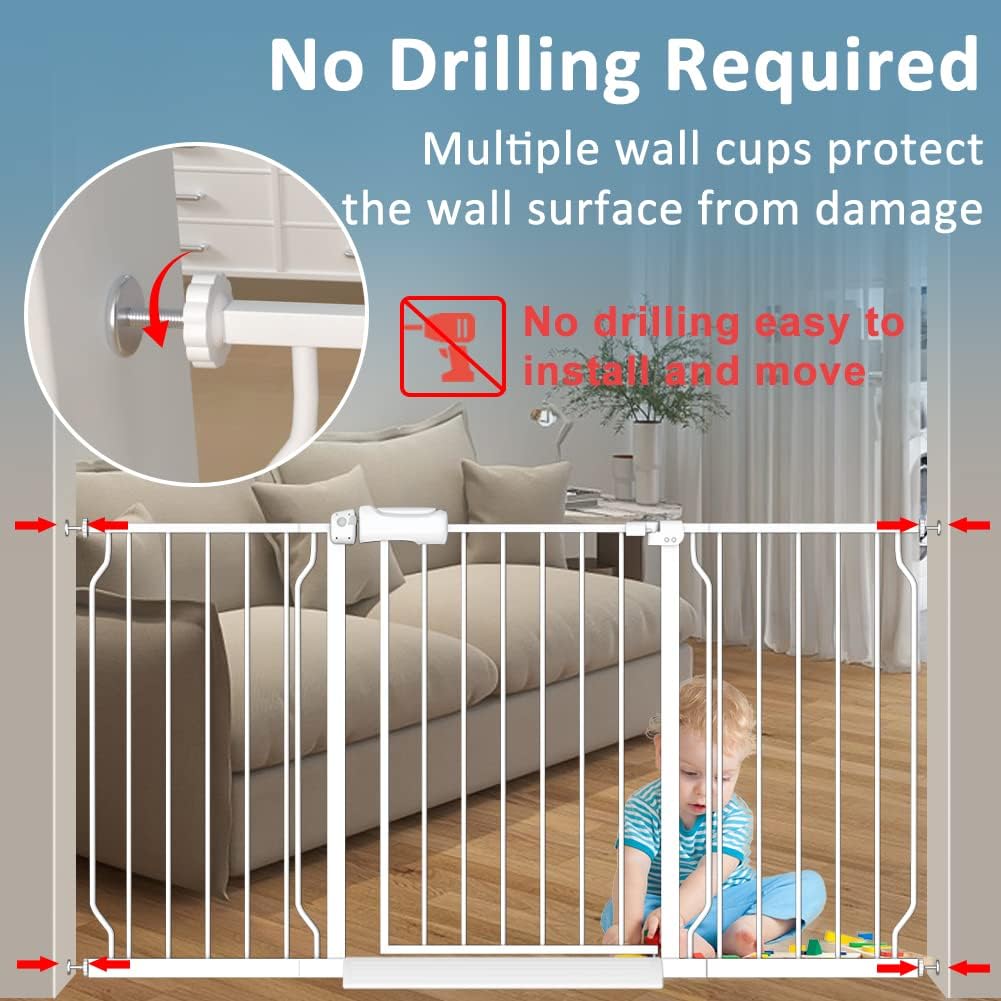 Safety Baby Gates for Doorway Stairs 43.5-48 Inch Extra Wide Child Gate for Kid Pet Dog Gate Indoor