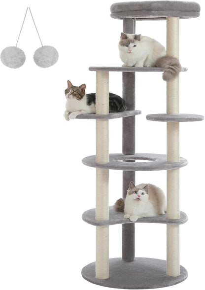 PETEPELA 61" Cat Tree for Indoor Cats, [6-Levels] Cat Climbing Tower with 9 Sisal Scratching Posts