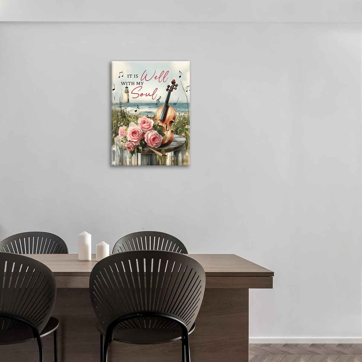Violin Pictures Wall Art, Music Rustic Country Inspirational Bathroom Wall Decor, Coastal