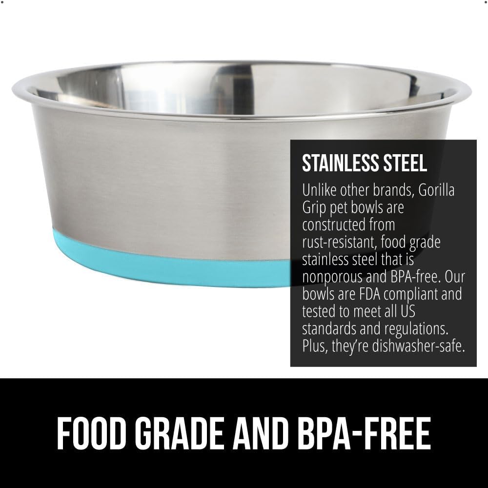 GORILLA GRIP Set of 2 Dog Bowls, Heavy Duty Metal Food and Water Bowl for Feeding Dogs and Cats