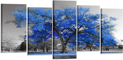 KREATIVE ARTS Canvas Print Wall Art Painting Contemporary Blue Tree In Black And White Style Fall