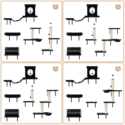 NUNU LAB 7-in-1 Wall Mounted Cat Climber Set, Cat Furniture with House, Tunnel, Bridge, Steps