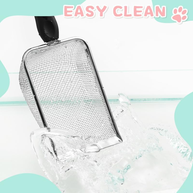 Metal Cat Litter Scoop,Sturdy Litter Cleaner Corner Shovel,Stainless Steel Mesh Litter Shovel,Easy