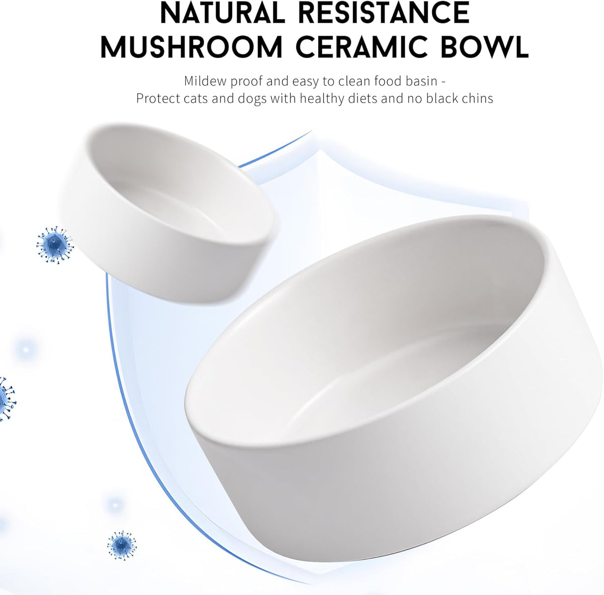White Ceramic Dog & Cat Bowl Set – 13.5 OZ with Wooden Stand, Non-Slip, Elevated Design for Small