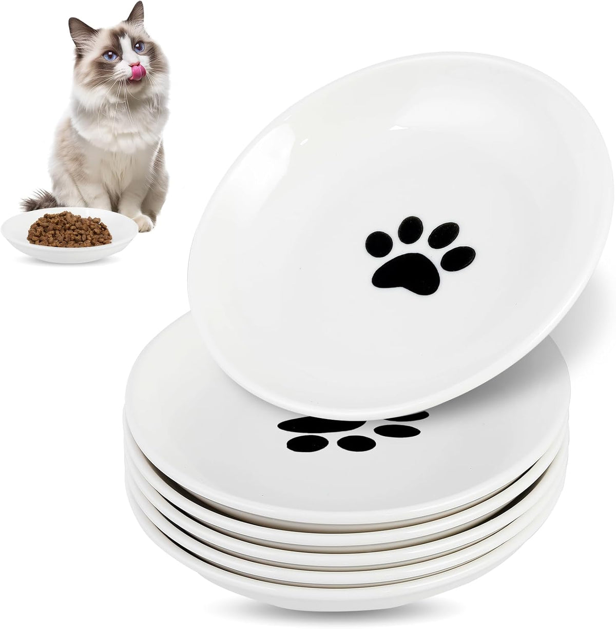 6 Pack Cat Food Bowl, Ceramic Cat Bowls, Anti Whisker Fatigue Cats Bowl Set,5.5 Inches Shallow Wide