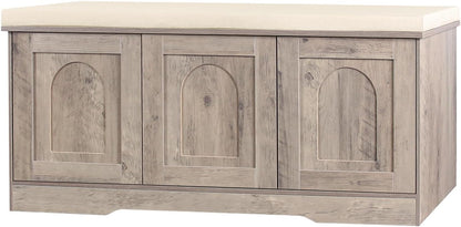DINZI LVJ Shoe Bench, Entryway Storage Bench with Doors, Cushion, 2-Tier Shoe Rack with 6-Cubby
