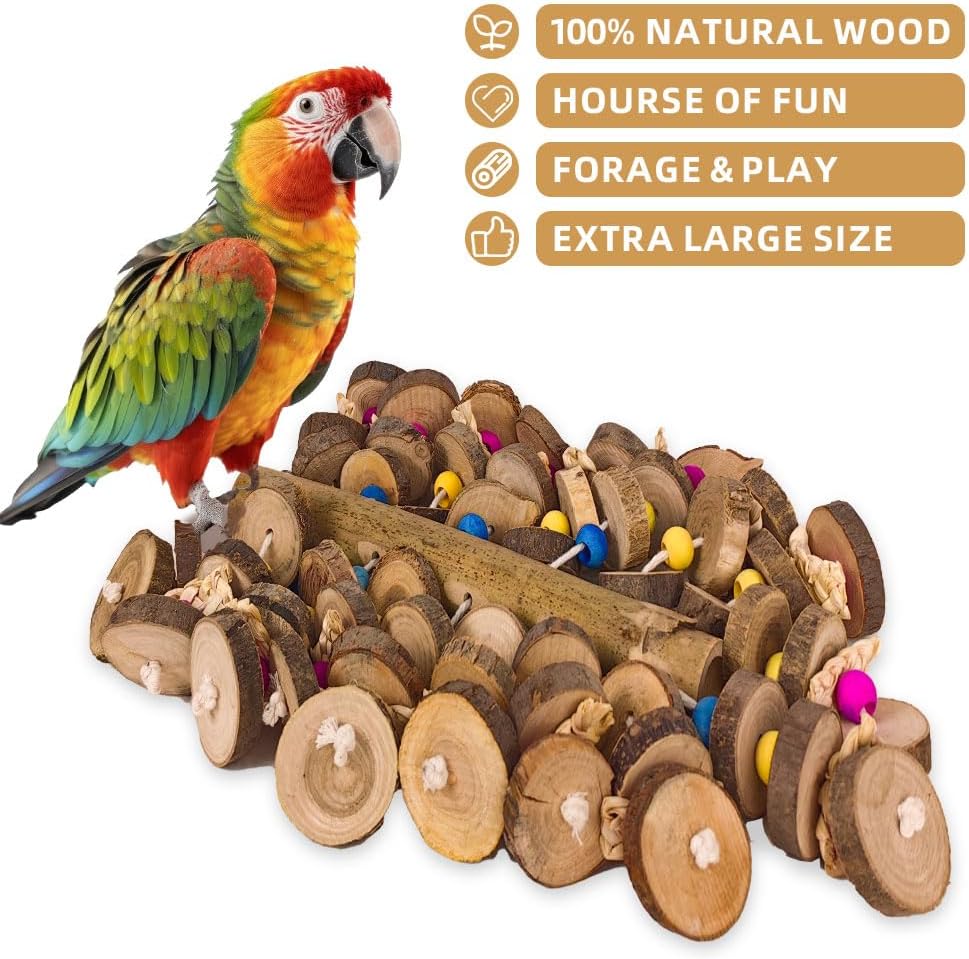 Extra Large Bird Parrot Toys- 19.7 inch Multicolored Natural Wooden Block Parrot Chewing Toy