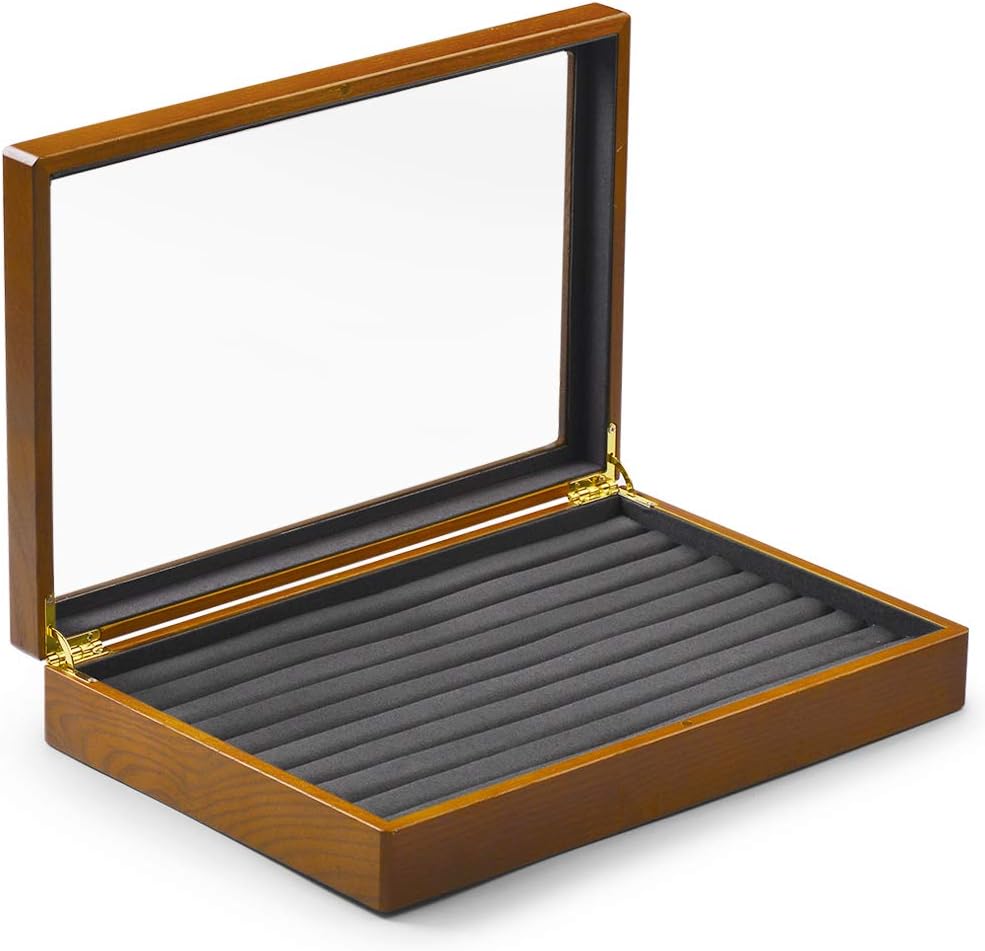 Oirlv Solid Wood Jewelry Display Box Rings Earrings Organizer Case with Acrylic Lid Vintage Gift