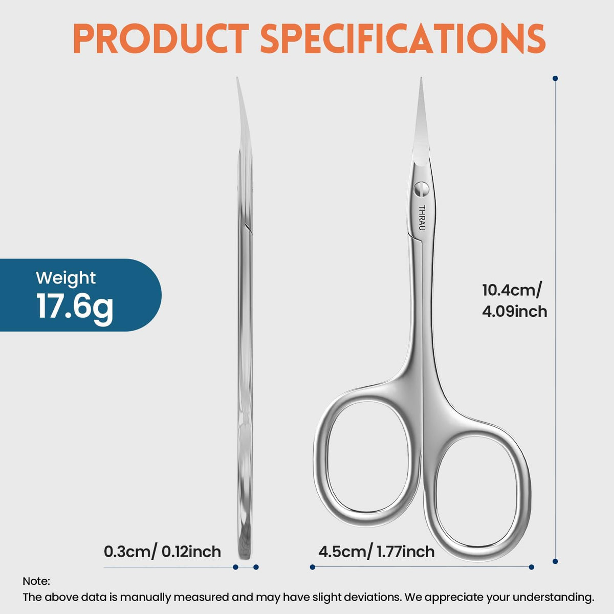 THRAU Right-Handed Cuticle Scissors – Surgical Grade Stainless Steel with Sharp Curved Tip for
