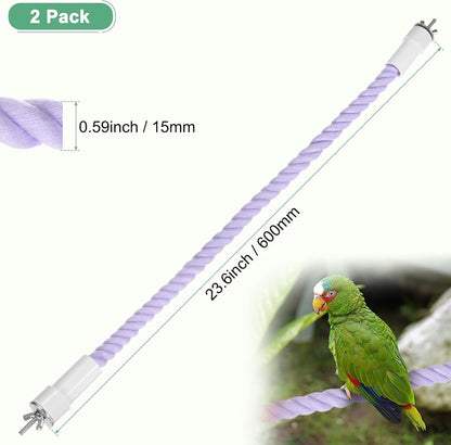 2-Pack Rope Perches for Bird Cages, 23.6 in Length Comfort Grip Flexible Rope Perch Beak & Paw
