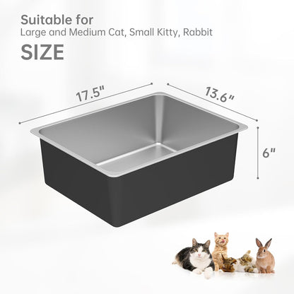 Ohtomber Stainless Steel Litter Box - High Sided Metal Cat Litter Box Pan, Never Absorbs Smell