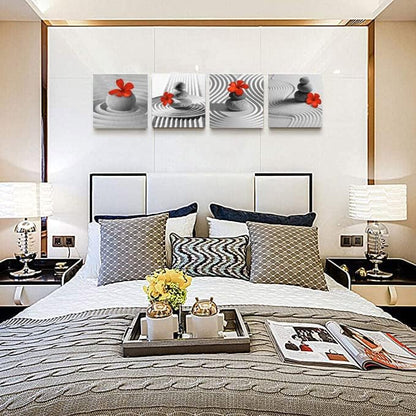 Yxbhhym Bathroom Decor Zen Decor Gray Wall Art Red Floral Wall Pictures Black and White Wall Art