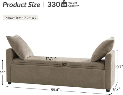 HULALA HOME Modern Storage Bench with Throw Pillows, 59.4" Extra Long Bedroom Ottoman Bench for End
