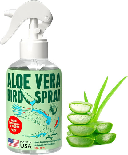 Aloe Vera Bird Spray - 8.5oz/251mL - [Made in USA] - Non-Toxic Bird Bath Relieves Dry/Itchy Skin &