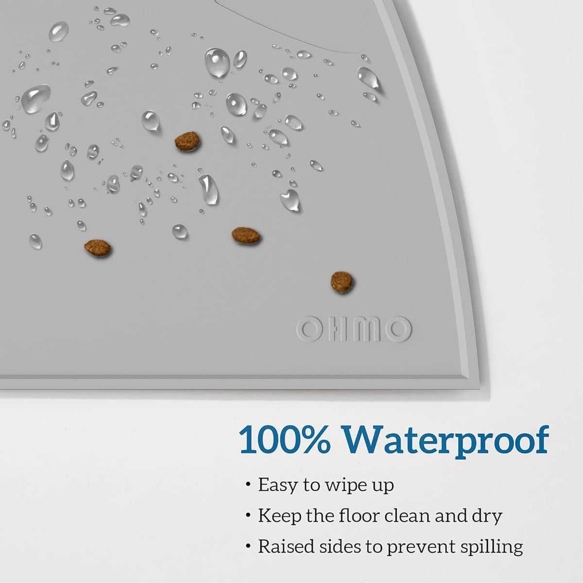 OHMO - Cat Food Mat, Silicone Pet Feeding Mat for Floor Non-Skid Waterproof Dog Water Bowl Tray