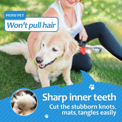 [ 2 in 1 design ] Undercoat Rake and Deshedding Tool for Dogs and Cats - Dematting Comb for Long