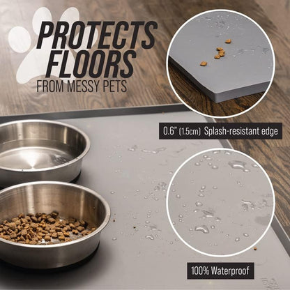 Leash Boss Dog Food Mat for Food and Water Bowls, Waterproof Silicone Pet Feeding Mat for Floors