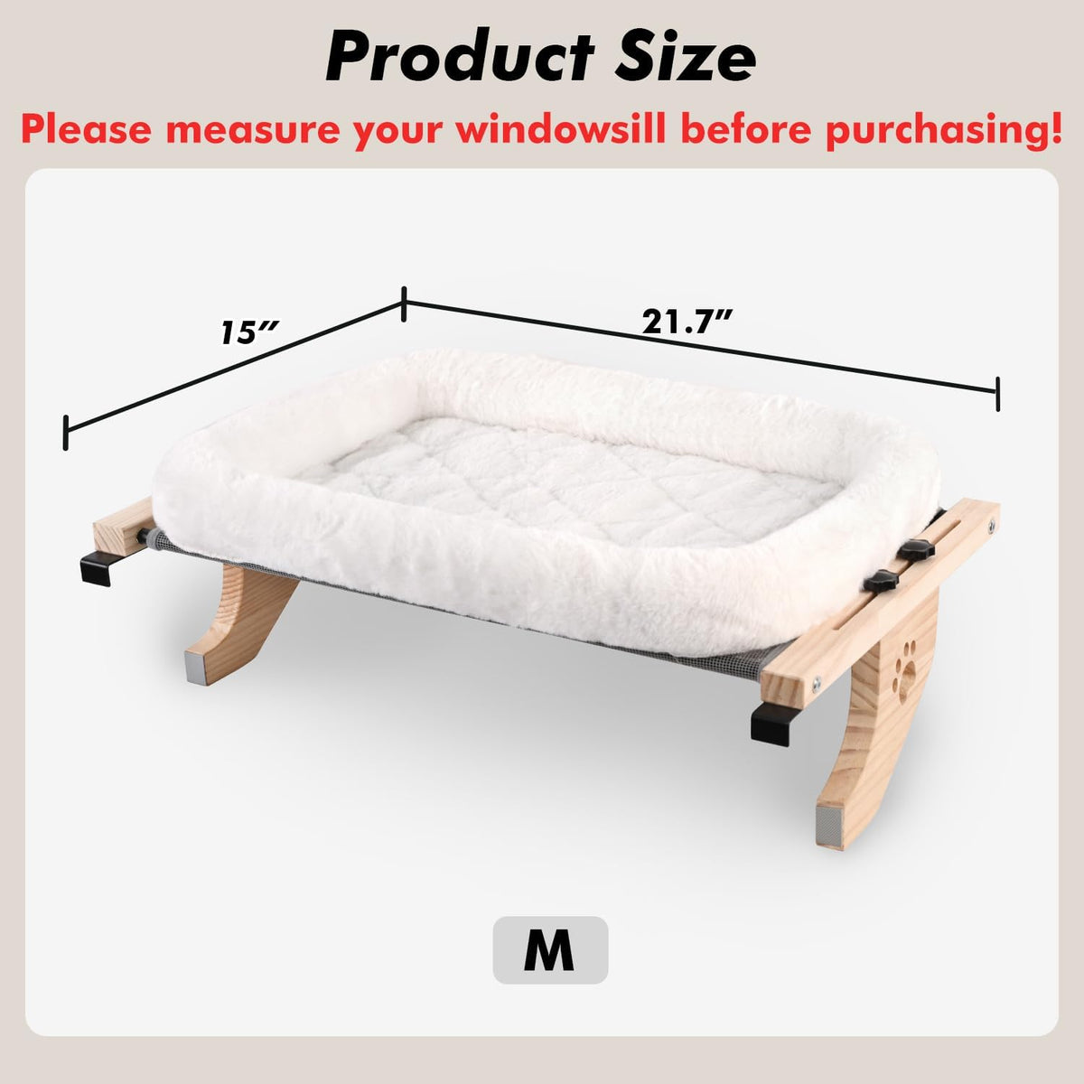 AMOSIJOY Cat Sill Window Perch Sturdy Hammock Window Seat with Cushion Bed Cover, Wood & Metal