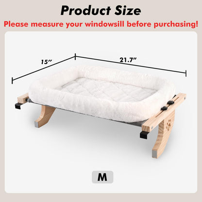 AMOSIJOY Cat Sill Window Perch Sturdy Hammock Window Seat with Cushion Bed Cover, Wood & Metal