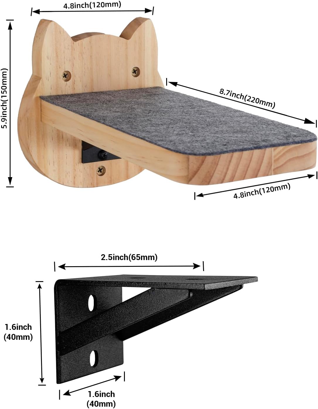 ESPETS Natural Solid Wood Cat Wall Floating Steps Set of 3 - Wall Mounted Wooden Cat Climbing