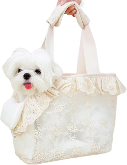 Dog Carrier for Small Dogs Rabbit cat with Lace Design, Cotton Bag, Dog Carrier Soft Sided