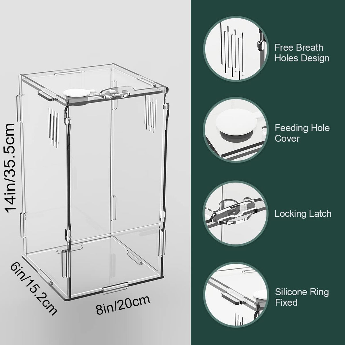 BETAZOOER Acrylic Mini Reptile Tank Habitat Transparent Terrariums with Locking Latch Suitable for