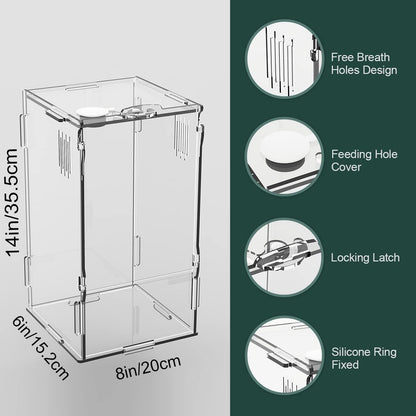 BETAZOOER Acrylic Mini Reptile Tank Habitat Transparent Terrariums with Locking Latch Suitable for