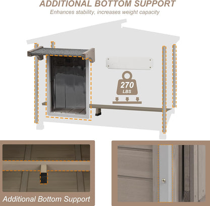 43" L Outdoor Extra Large Dog House with Removable Floor, Raised Feet, Anti-Chewing Iron Frame