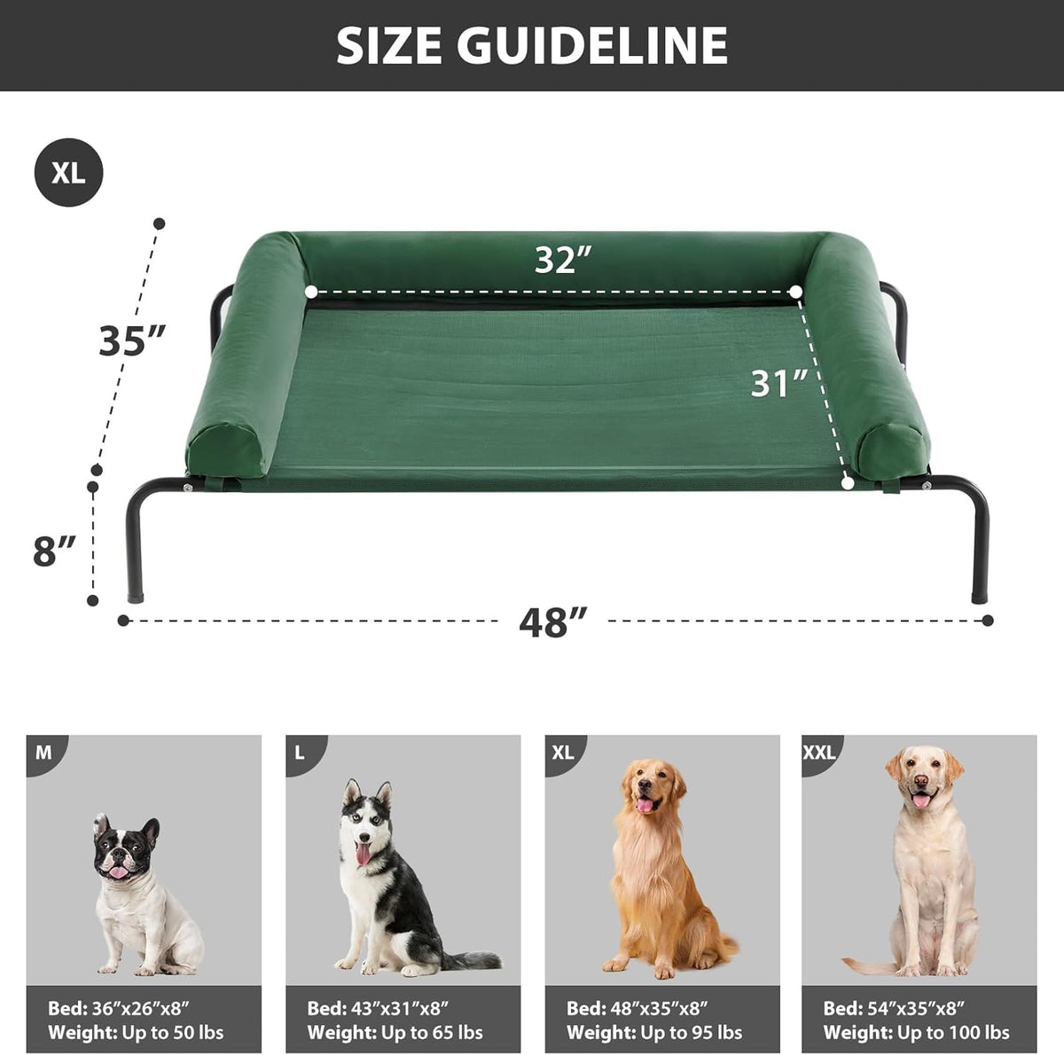 RRPETHOME Large Elevated Cooling Dog Bed, Raised Dog Cot Beds for Large Dogs, Elevated Outdoor Pet
