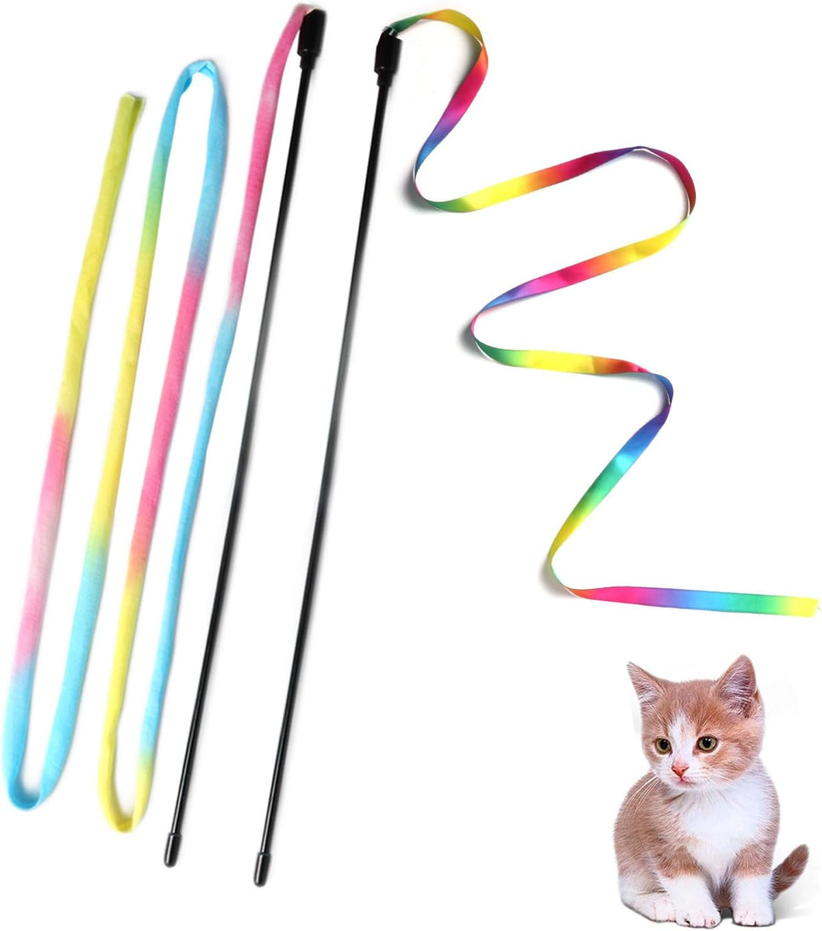 Cat Wand Toys Interactive Kitten Toys for Indoor Cats Colorful Teaser Wand String for Exercise
