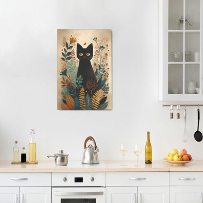 Boho Black Cat Wall Art Kitten Botanical Wall Decor Mid Century Modern Canvas Painting Print