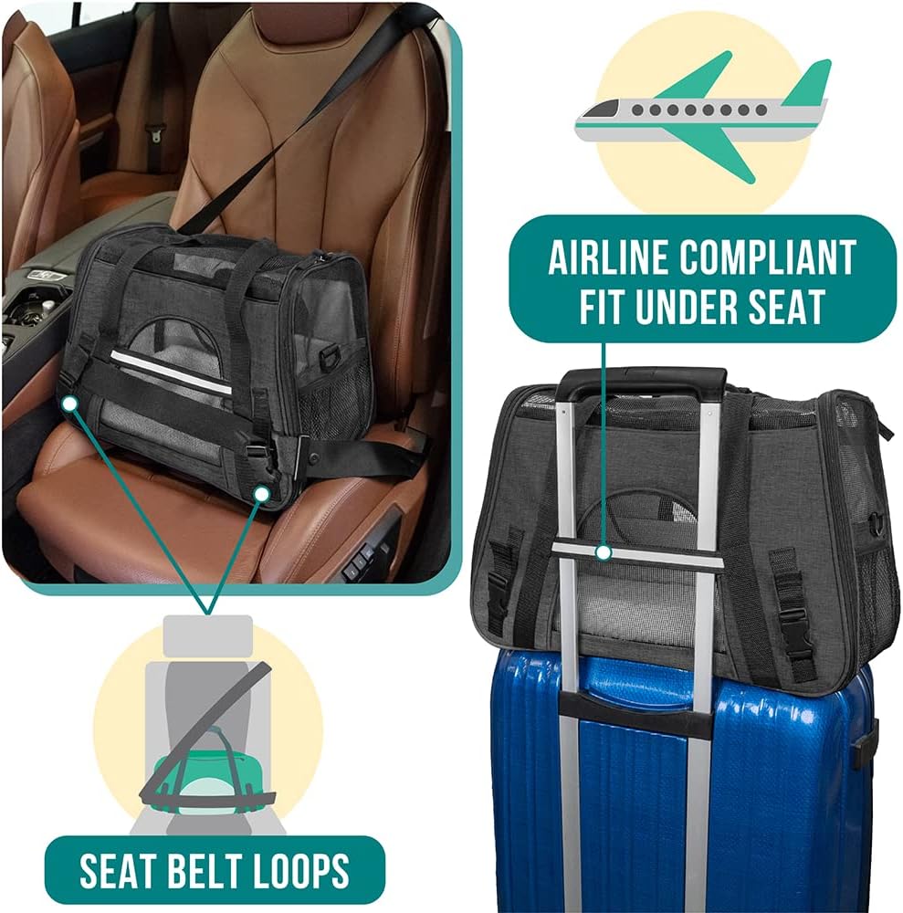 PetAmi Airline Approved Soft Sided Dog & Cat Carrier, Ventilated Pet Carrying Bag - Medium/Large