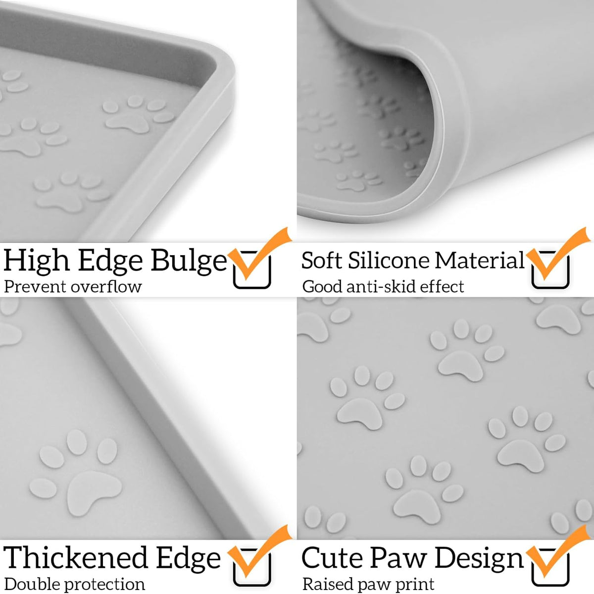 Ptlom Dog Food Mat Anti-Slip Pet Bowl Mats for Food and Water, High-Lips Pet Placemat Prevent Messy