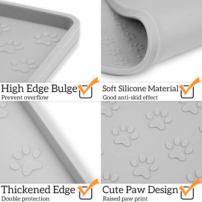 Ptlom Dog Food Mat Anti-Slip Pet Bowl Mats for Food and Water, High-Lips Pet Placemat Prevent Messy