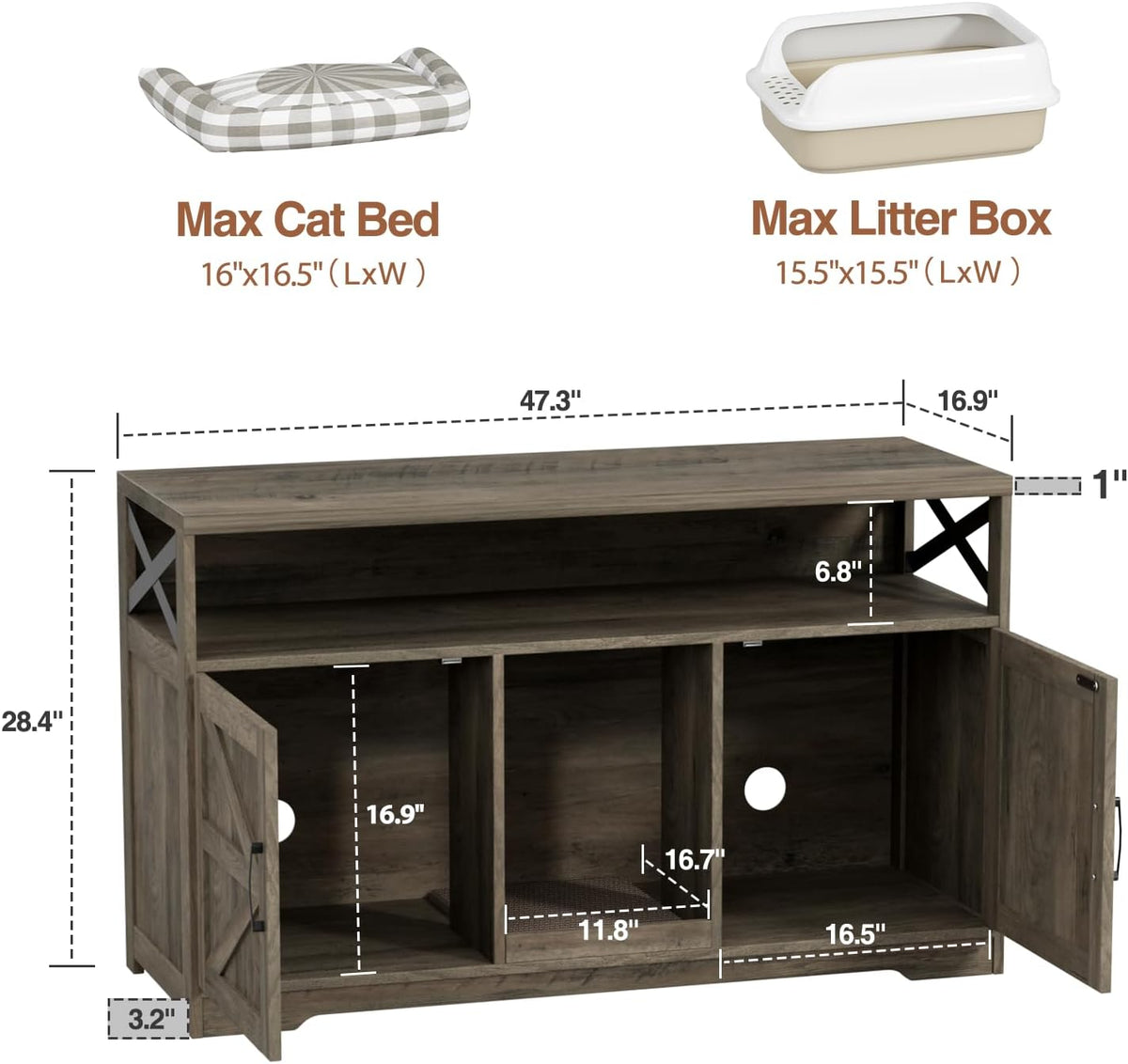 Cat Litter Box Enclosure for 2 Cats, 47" Double Hidden Litter Box Furniture with Scratch Pad