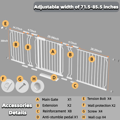 TSAYAWA Baby Gate Extra Wide Fits 71.5-85.8 inch Wide Opening - Dog Pet Gates for Doorways Stairs