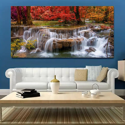 Yxbhhym Landscape Canvas Wall Art Waterfall Painting -Trees Forest Picture Prints-Fall Scenery