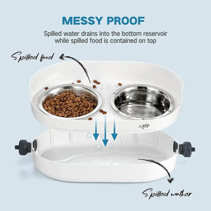 All for Paws Height Adjustable Cat Elevated Bowls Stainless Steel Dog Food Water Bowls, Height