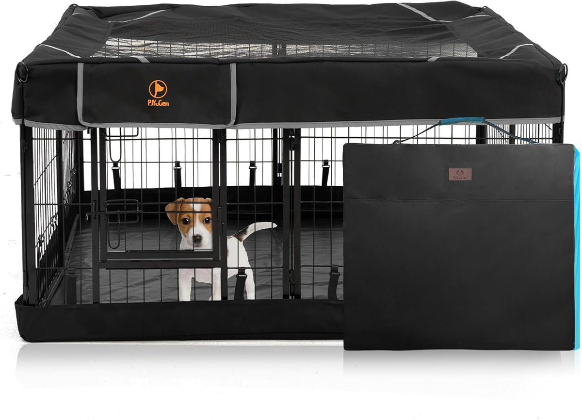 PJYuCien Dog Playpen Outdoor Plus Storage Bag, 24" H 8 Panels Puppy Pen with Square Bottom & Top