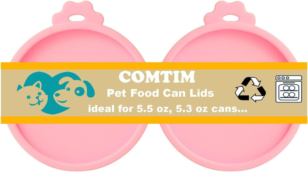 Comtim Cat Food Can Covers Lids for 5.5 oz Cans, 2 Pack Silicone Cat Food Can Lids for 5.5 oz 5.3