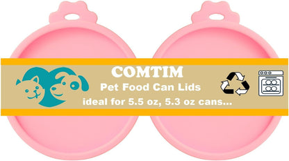 Comtim Cat Food Can Covers Lids for 5.5 oz Cans, 2 Pack Silicone Cat Food Can Lids for 5.5 oz 5.3