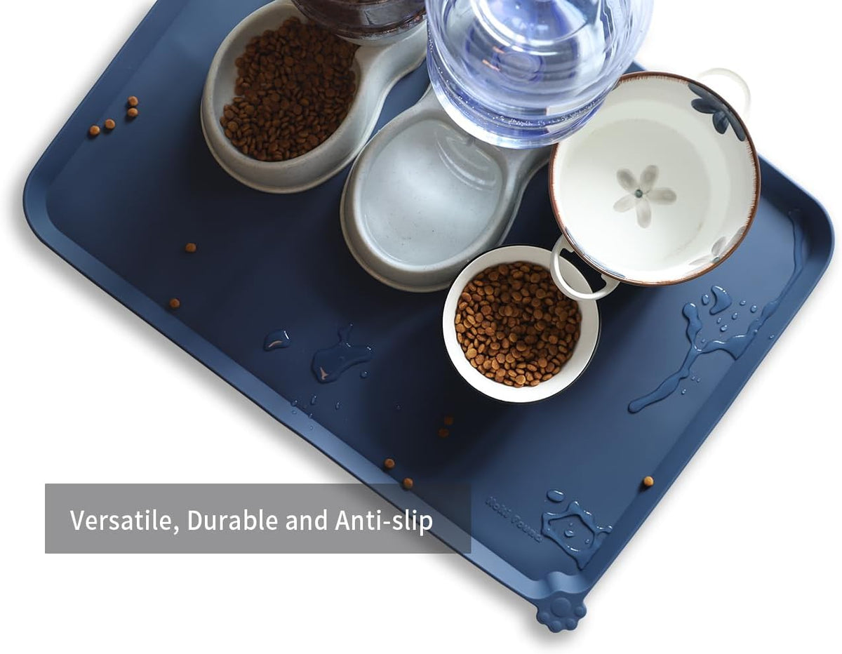 Hoki Found X-Large Silicone Pet Food Mats - Non Slip Dog Cat Bowl Placemats - Waterproof Dog Cat