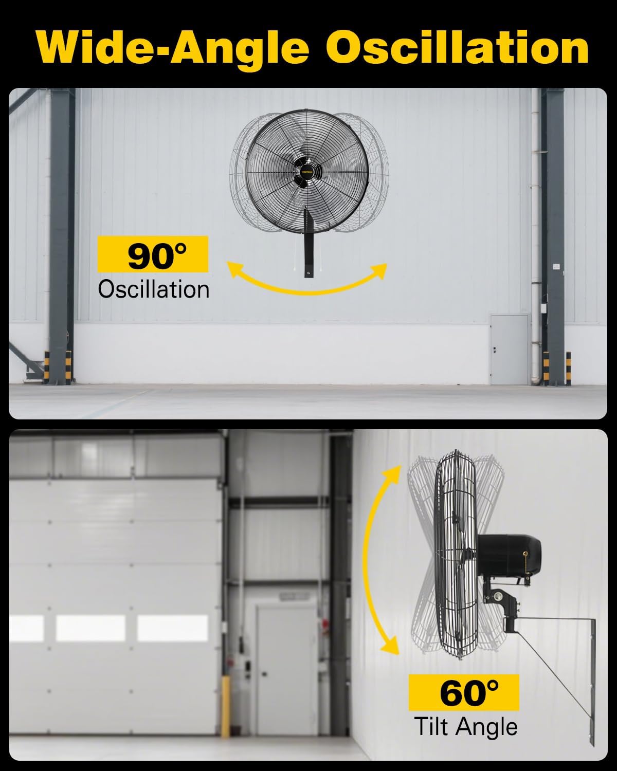 VENTISOL 20 Inch Wall Mount Fan Oscillating, 5500 CFM High Velocity Industrial Fans with 3 Speeds