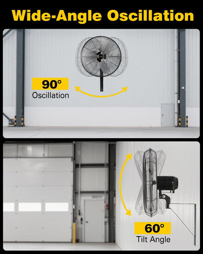 VENTISOL 20 Inch Wall Mount Fan Oscillating, 5500 CFM High Velocity Industrial Fans with 3 Speeds