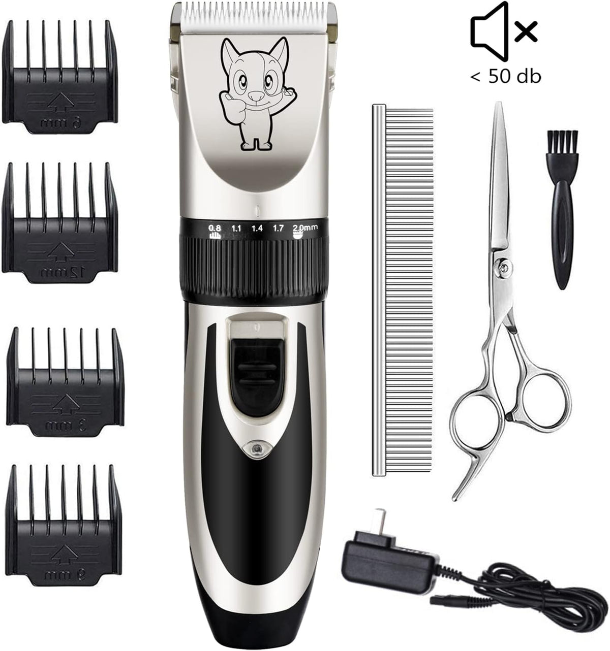 Dog Grooming Kit Clippers, Low Noise, Electric Quiet, Rechargeable, Cordless, Pet Hair Thick Coats
