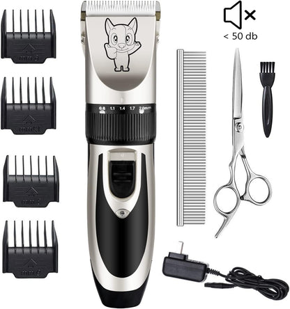 Dog Grooming Kit Clippers, Low Noise, Electric Quiet, Rechargeable, Cordless, Pet Hair Thick Coats