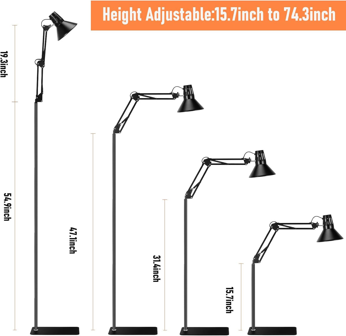 Reptile Heat lamp Reptile Light Fixture with Heat Lamp Stand,Height Range from 15.7inch to 74.3inch