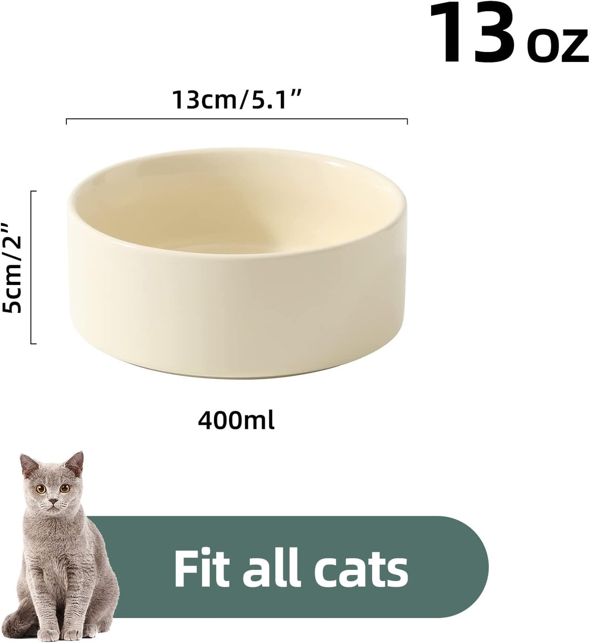 Ceramic Set of 2 Cat Bowls, Food and Water Bowls for Cats, Kitty, 2pcs Cat Dishes, Pet