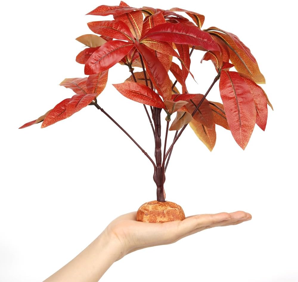 Fake Red Money Tree Plant, Reptile Decor for Terrarium, Crested Gecko Tank Accessories fit Leopard