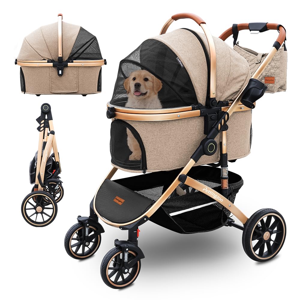 Pettingzoo Dog stroller with 4 Wheels, Folding Cat Stroller for Small/Medium/Large dogs & cats to